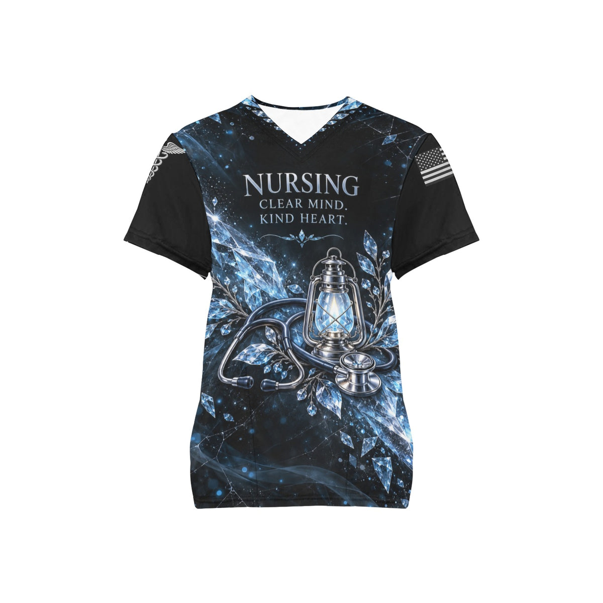 Frosted Focus — Nursing All-Over Print Scrub Top