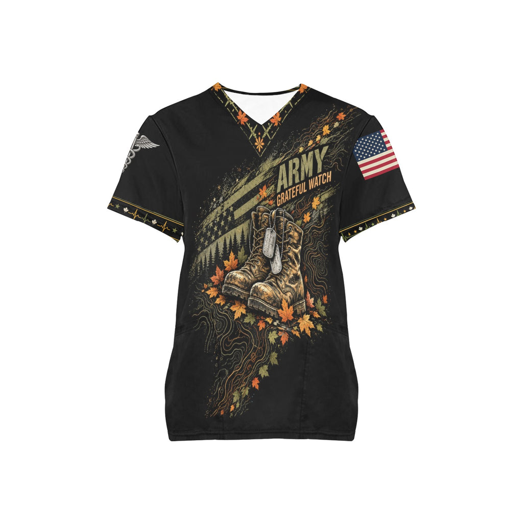 Grateful Watch — Army Thanksgiving All-Over Print Scrub Top