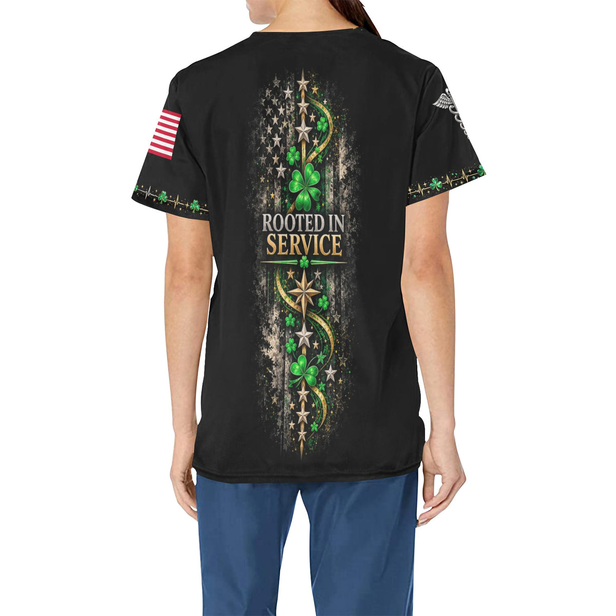 Shamrock Watch — Veterans St. Patrick's Day All-Over Print Scrub Top