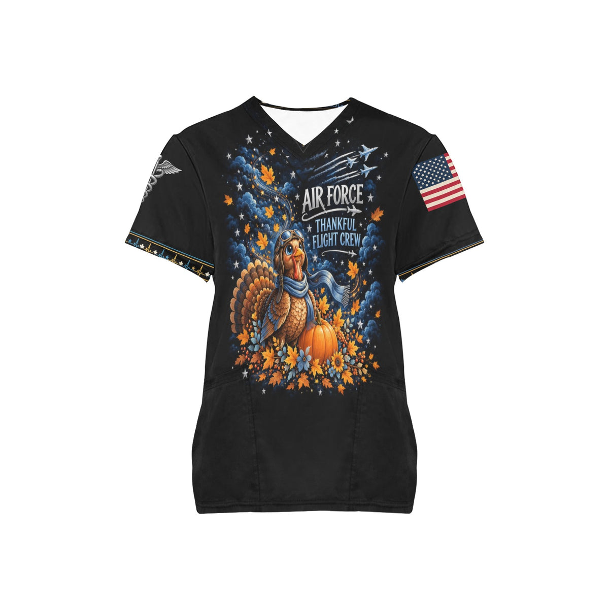 Thankful Flight Crew — Air Force Thanksgiving All-Over Print Scrub Top