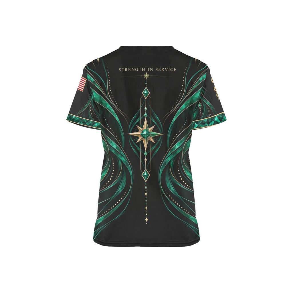 Emerald Valor — Army Veteran All-Over Print Scrub Top