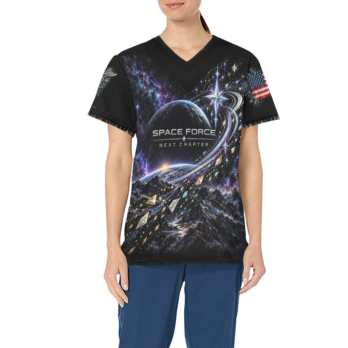 Next Chapter — Space Force New Year's All-Over Print Scrub Top