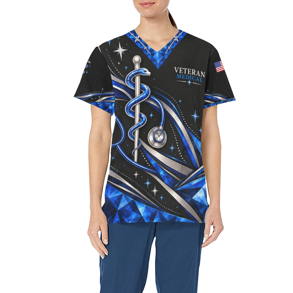 Sapphire Care — Veteran Medical All-Over Print Scrub Top