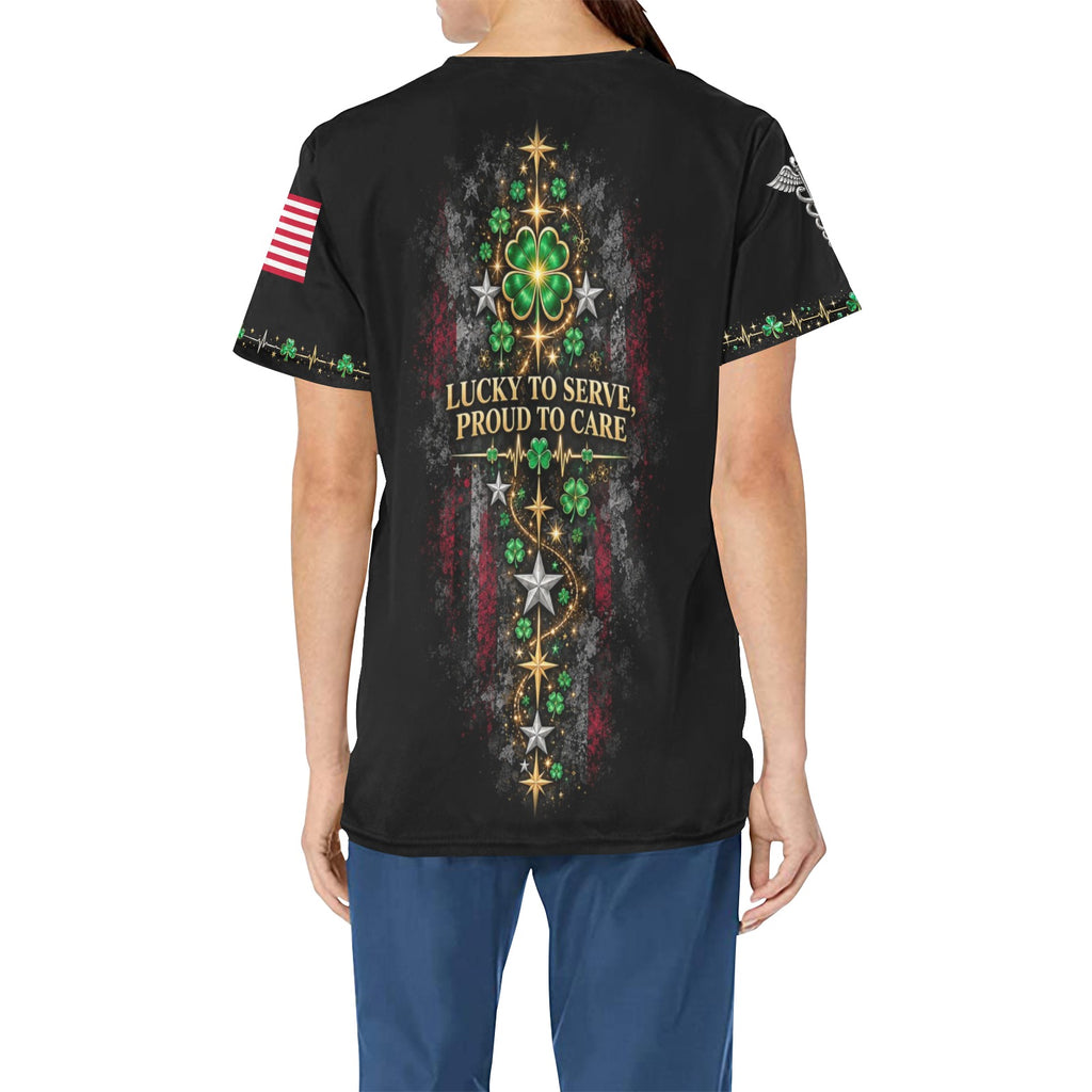 Lucky Duty Crew — Marine Corps St. Patrick's Day All-Over Print Scrub Top