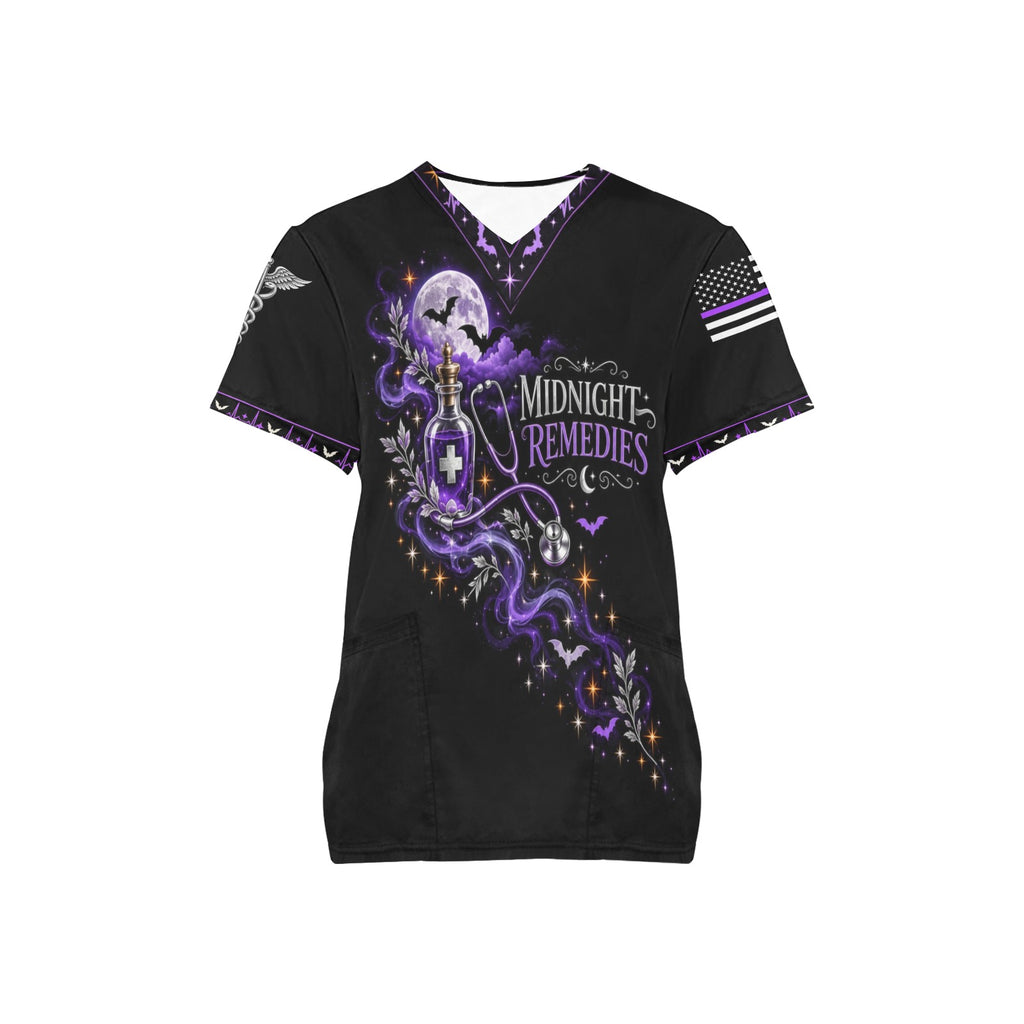 Midnight Remedies — Medical Halloween All-Over Print Scrub Top