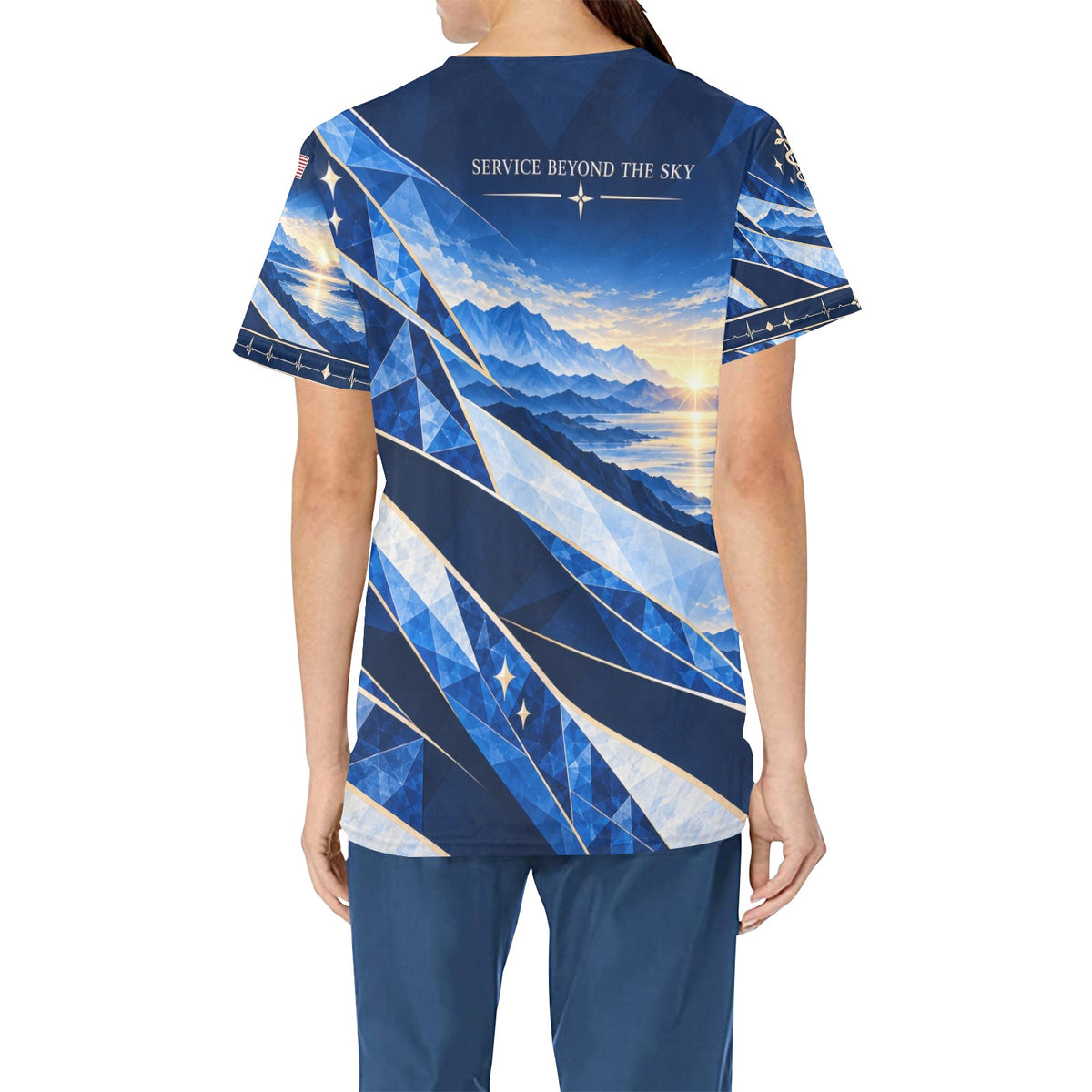 Blue Horizon — Air Force Veteran All-Over Print Scrub Top