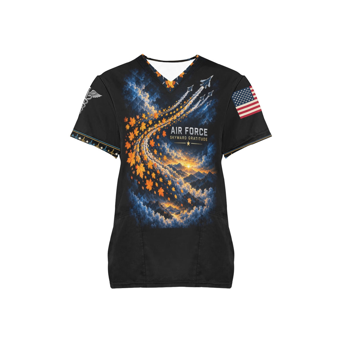 Skyward Gratitude — Air Force Thanksgiving All-Over Print Scrub Top