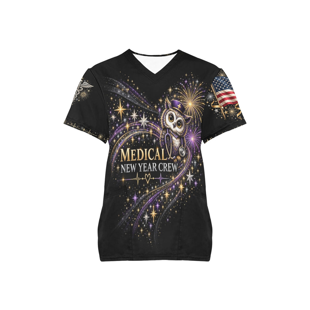 New Year Crew — Medical New Year's All-Over Print Scrub Top