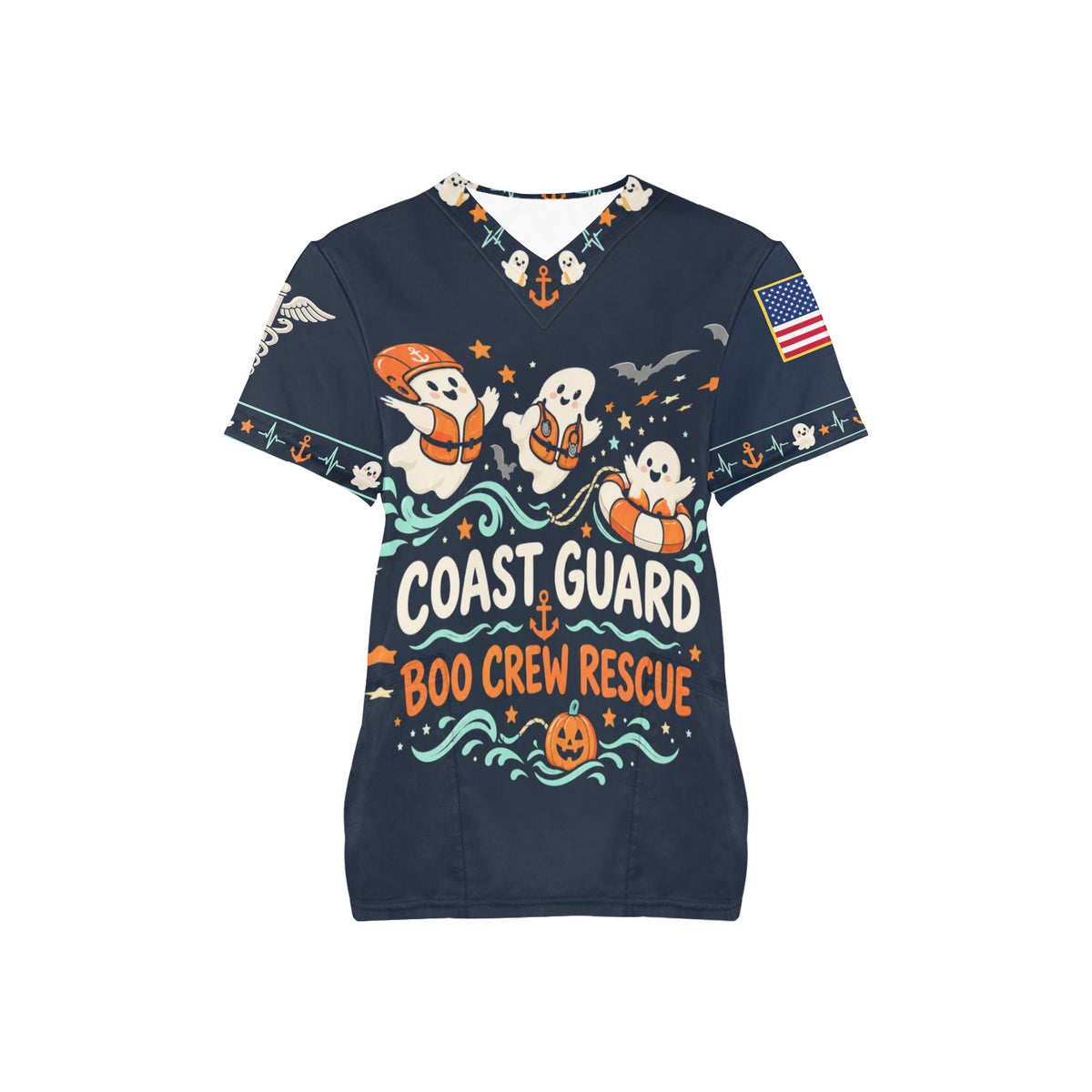 Boo Crew Rescue — Coast Guard Halloween All-Over Print Scrub Top