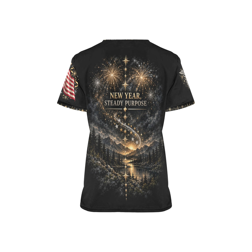 Midnight Resolve — Veterans New Year's All-Over Print Scrub Top