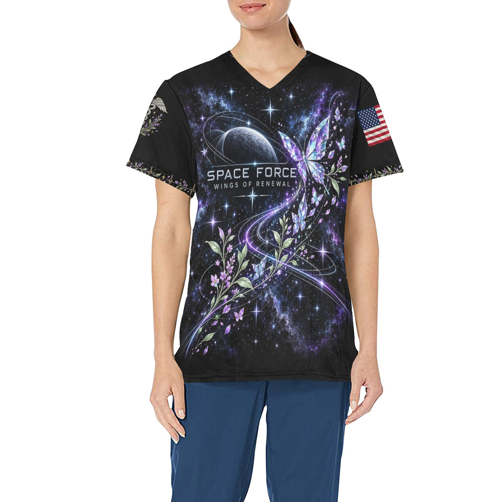 Wings of Renewal — Space Force Easter All-Over Print Scrub Top