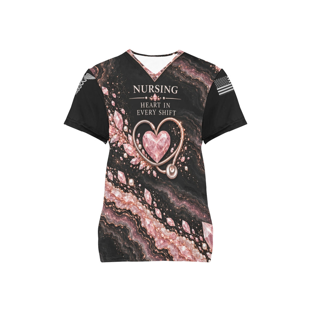 Rose Quartz Care — Nursing All-Over Print Scrub Top