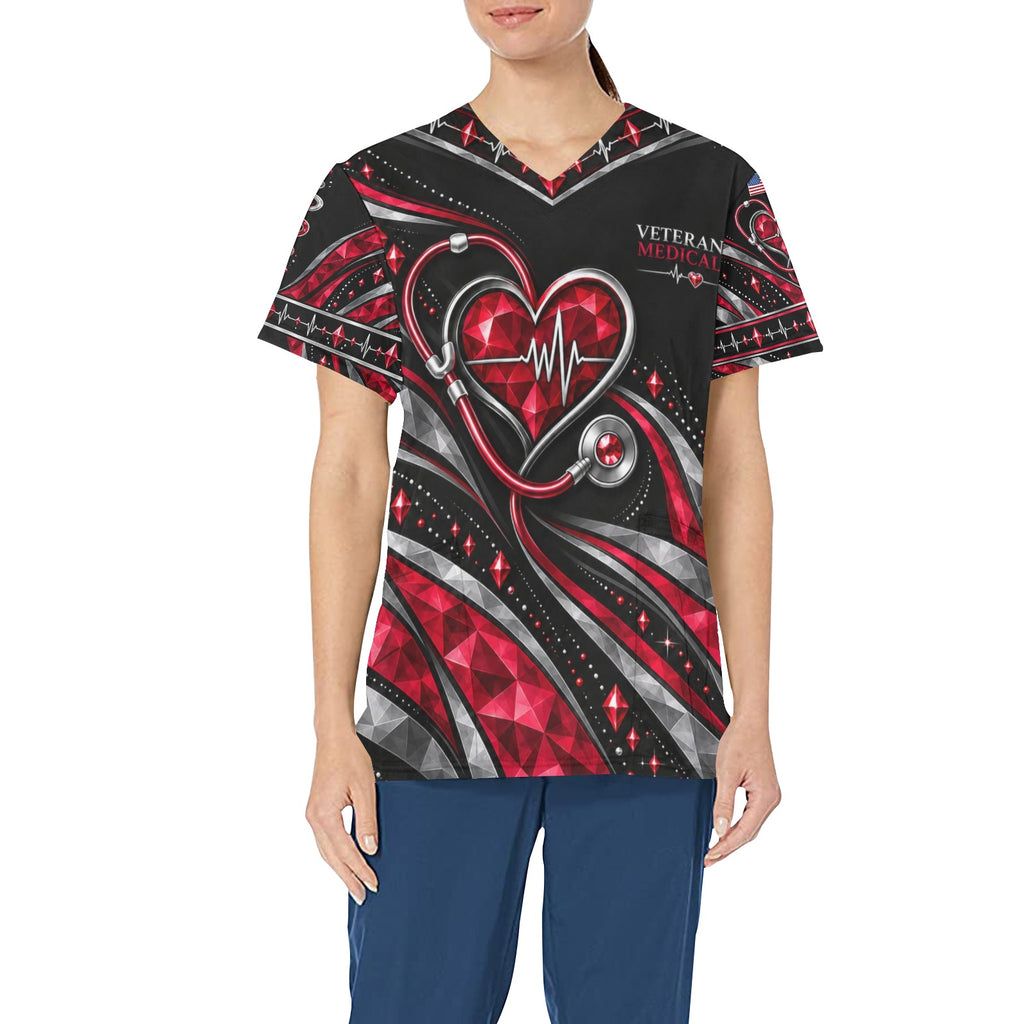 Ruby Pulse — Veteran Medical All-Over Print Scrub Top