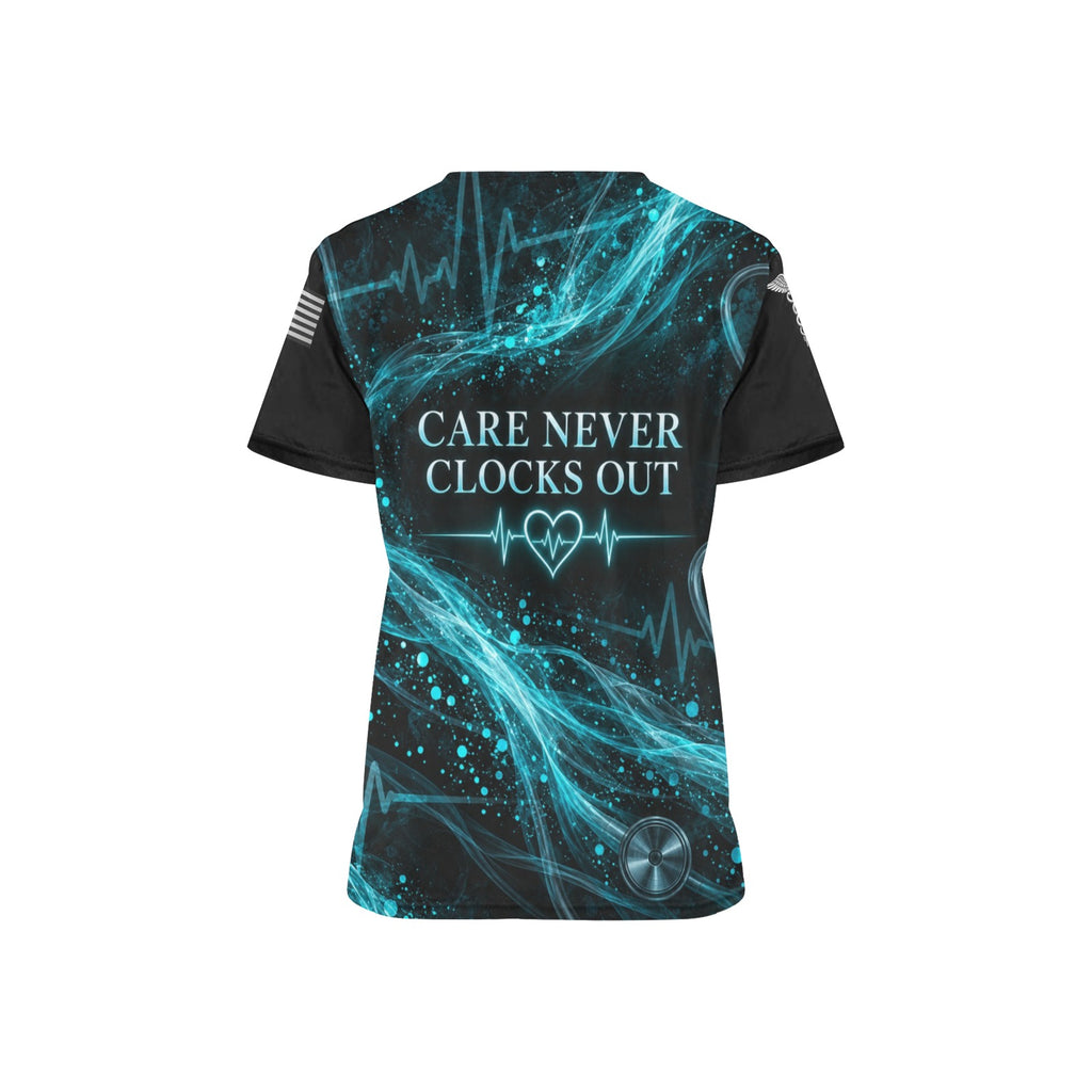 Midnight Pulse — Nursing All-Over Print Scrub Top