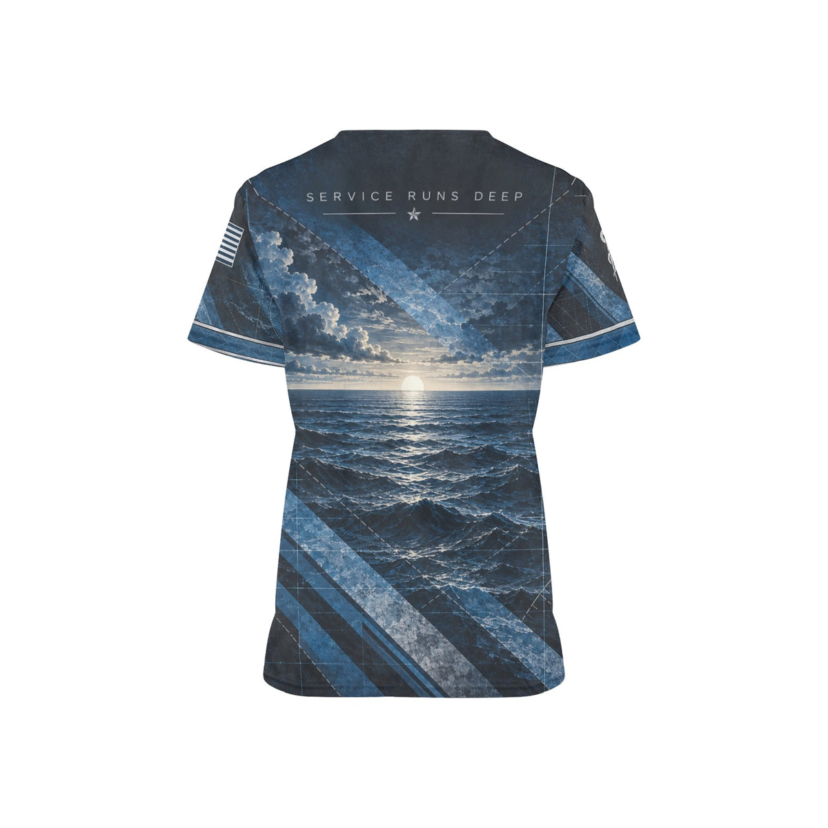 Steel Horizon — Navy Veteran All-Over Print Scrub Top