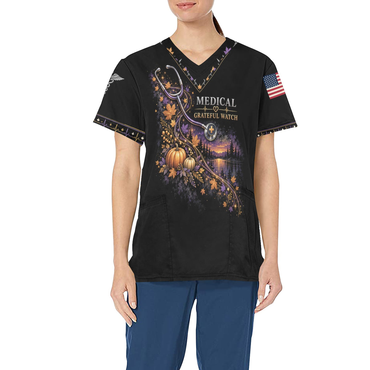 Grateful Watch — Medical Thanksgiving All-Over Print Scrub Top