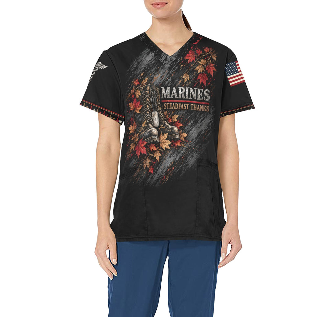 Steadfast Thanks — Marine Corps Thanksgiving All-Over Print Scrub Top