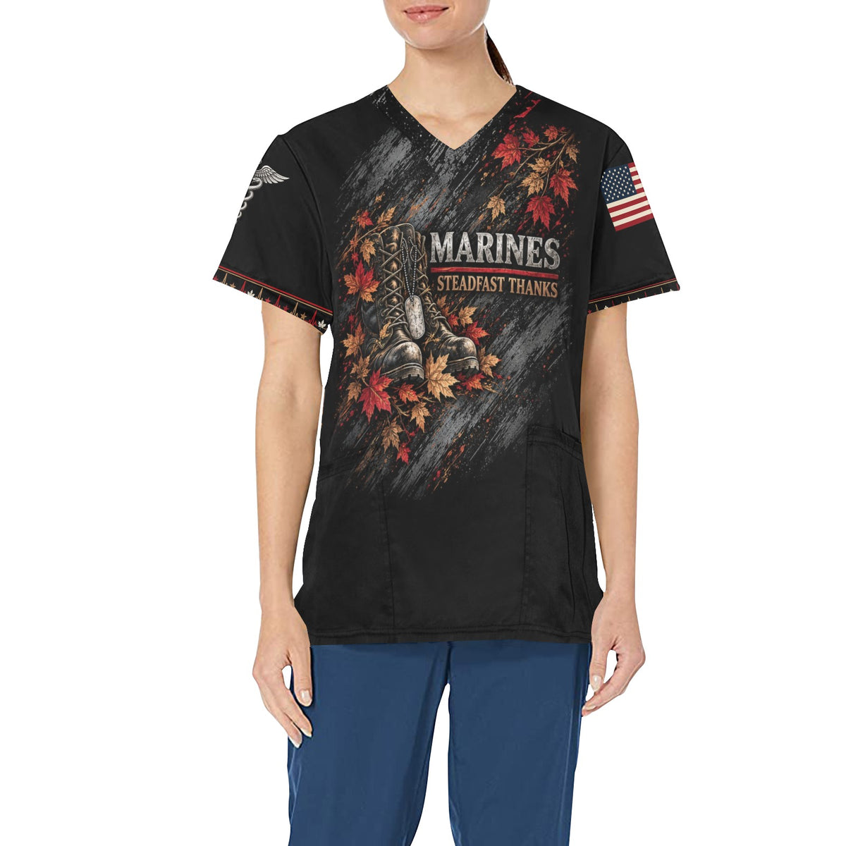 Steadfast Thanks — Marine Corps Thanksgiving All-Over Print Scrub Top