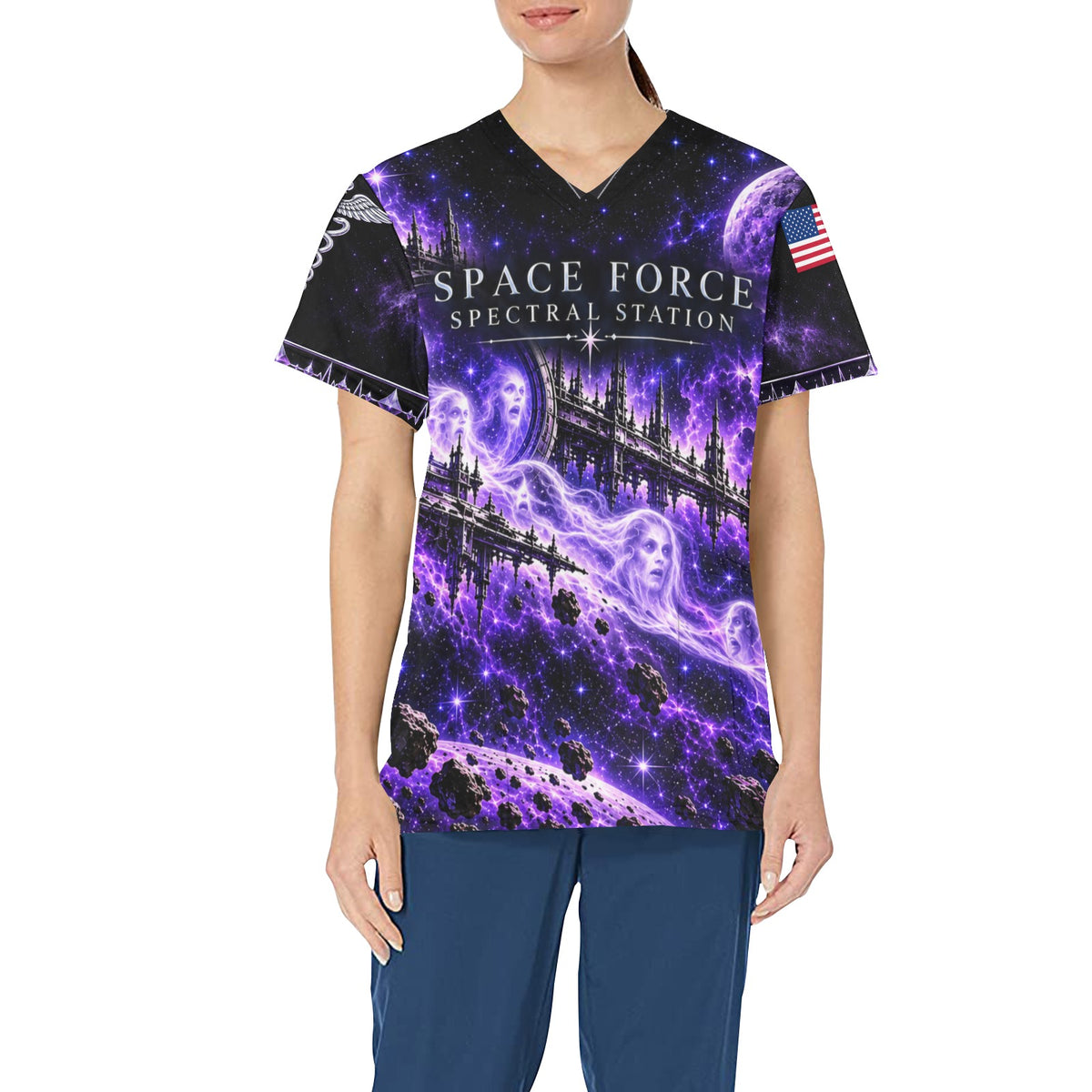 Spectral Station - Space Force Halloween All-Over Print Scrub Top