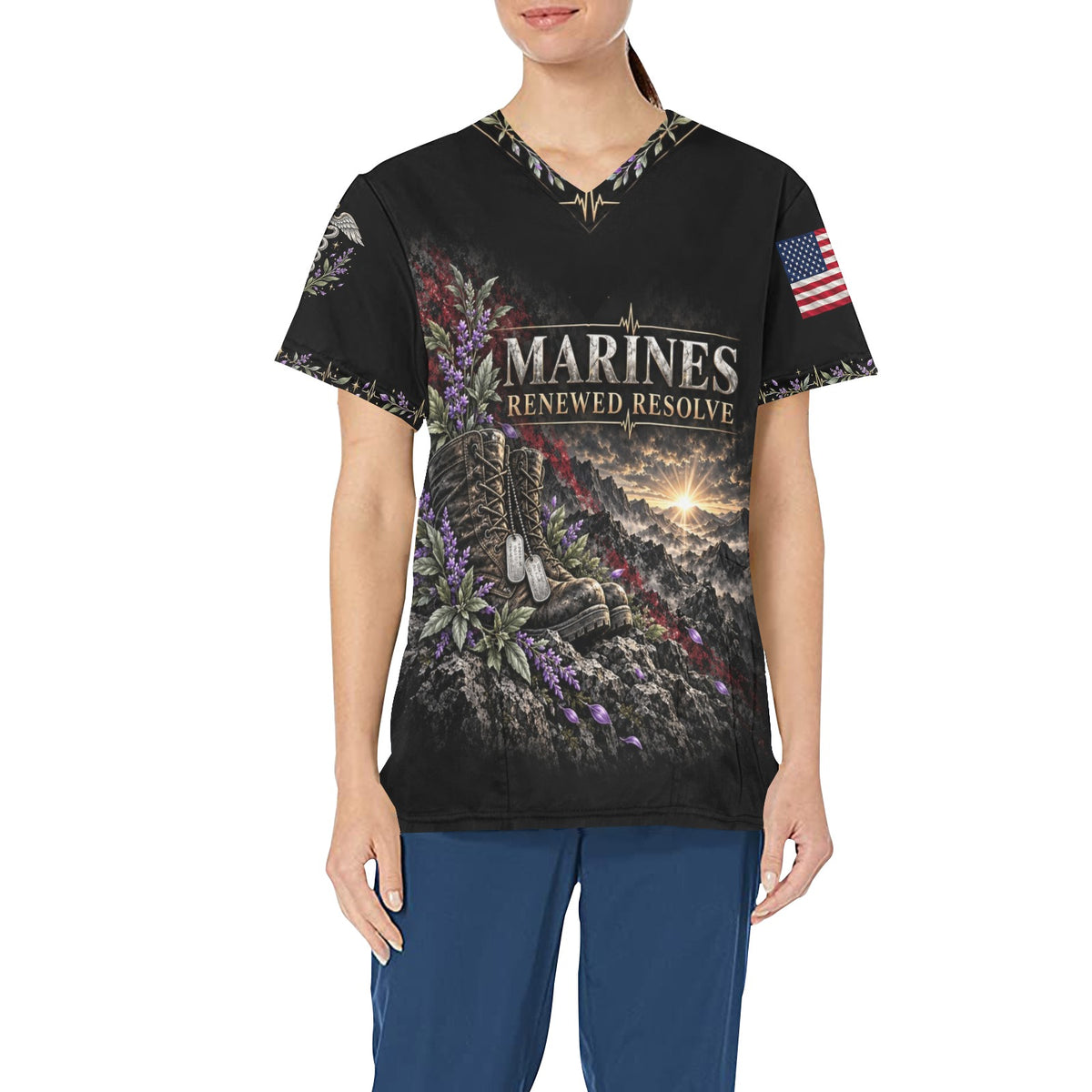 Renewed Resolve — Marine Corps Easter All-Over Print Scrub Top