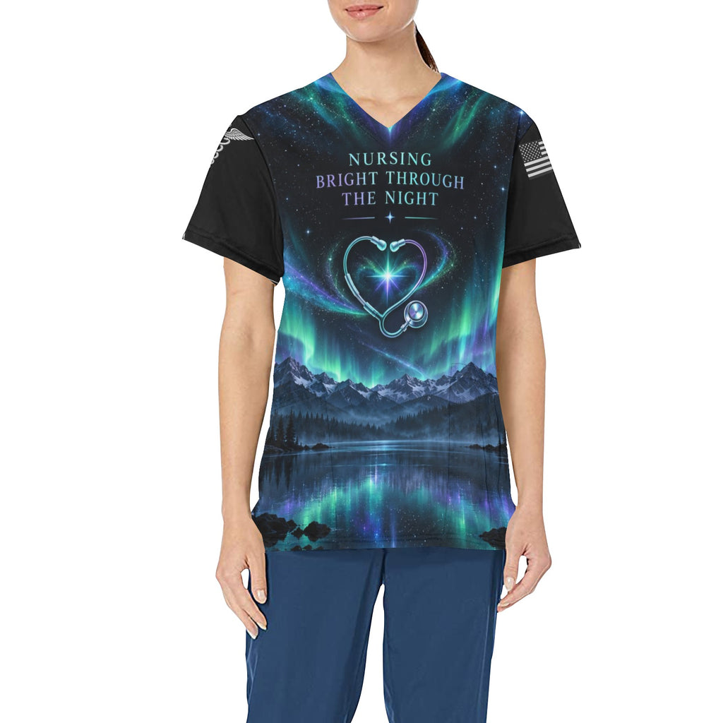 Aurora Watch — Nursing All-Over Print Scrub Top