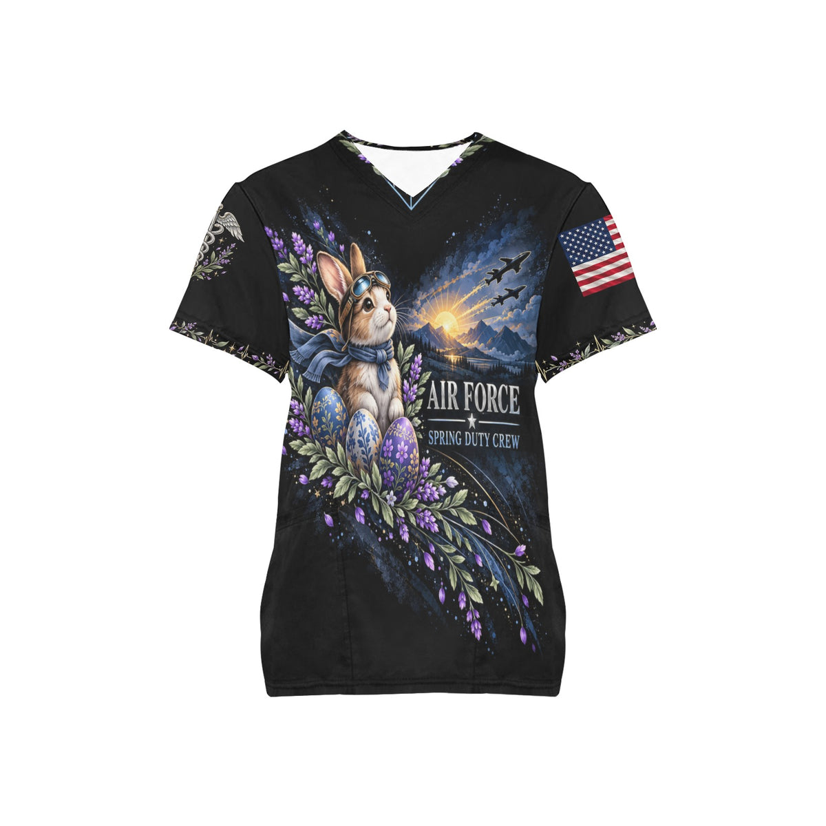 Spring Duty Crew — Air Force Easter All-Over Print Scrub Top