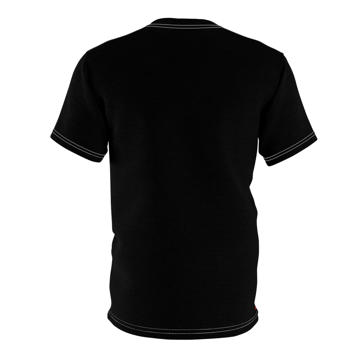 Back product mockup of the Chromium Pulse Heart T-Shirt, showing its plain black back.