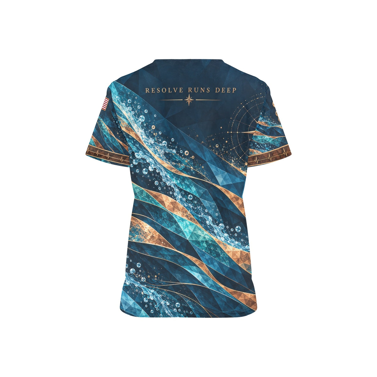 Ocean Resolve — Navy Veteran All-Over Print Scrub Top
