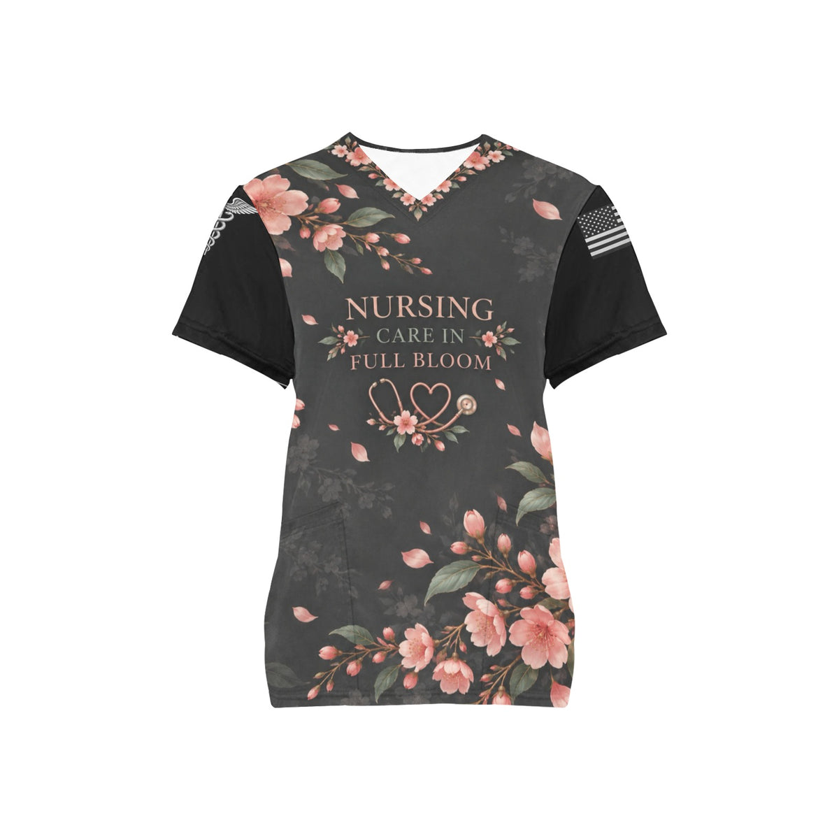 Sakura Shift — Nursing All-Over Print Scrub Top