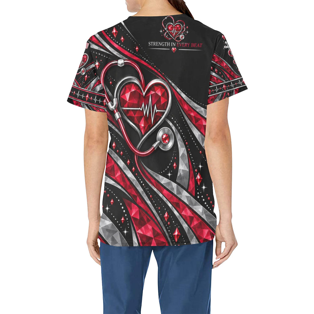 Ruby Pulse — Veteran Medical All-Over Print Scrub Top