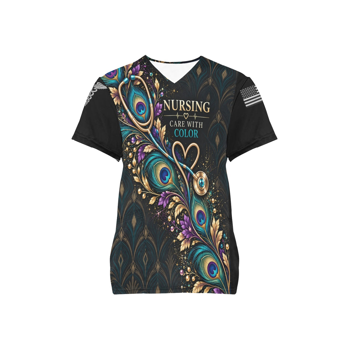 Peacock Shift — Nursing All-Over Print Scrub Top