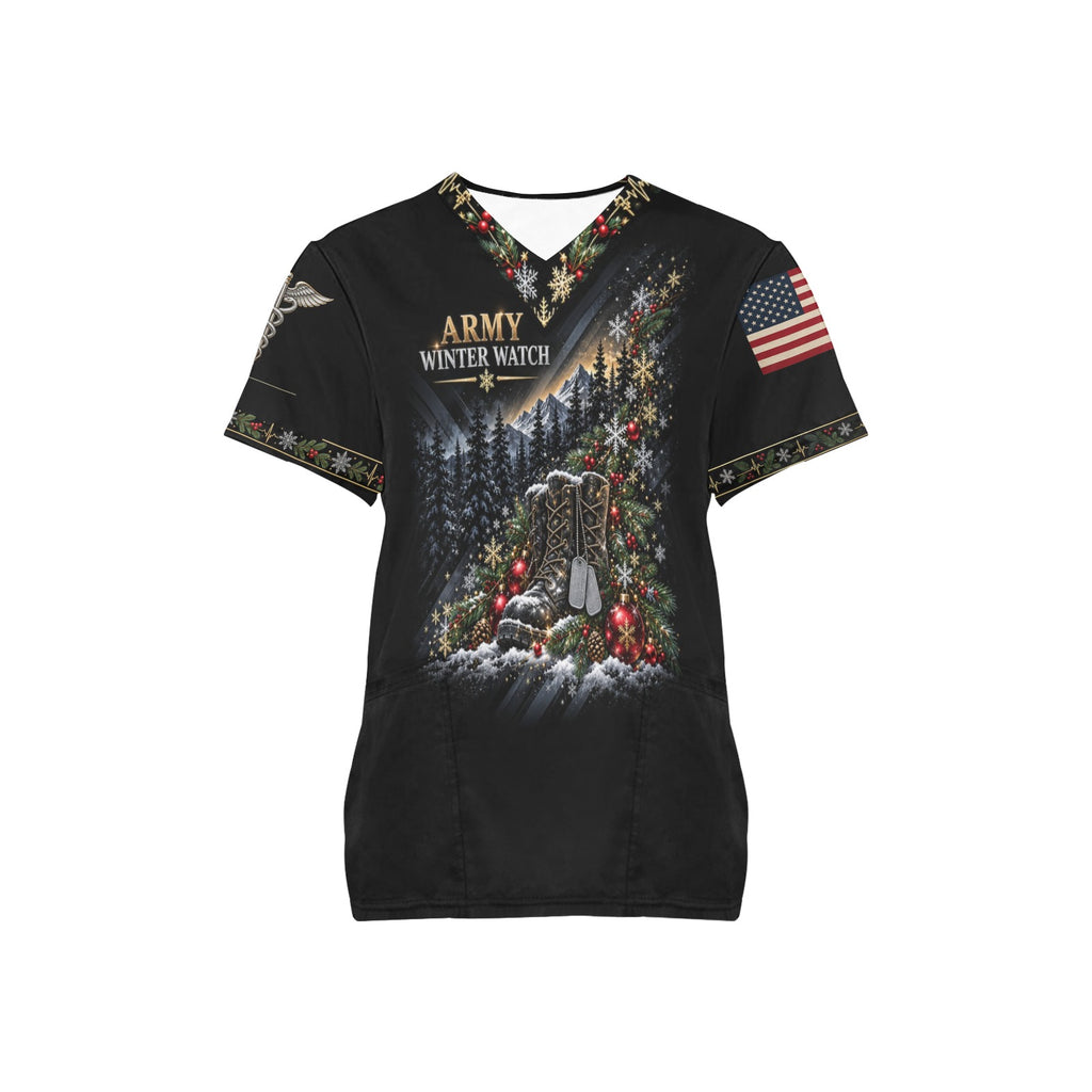 Winter Watch — Army Christmas All-Over Print Scrub Top