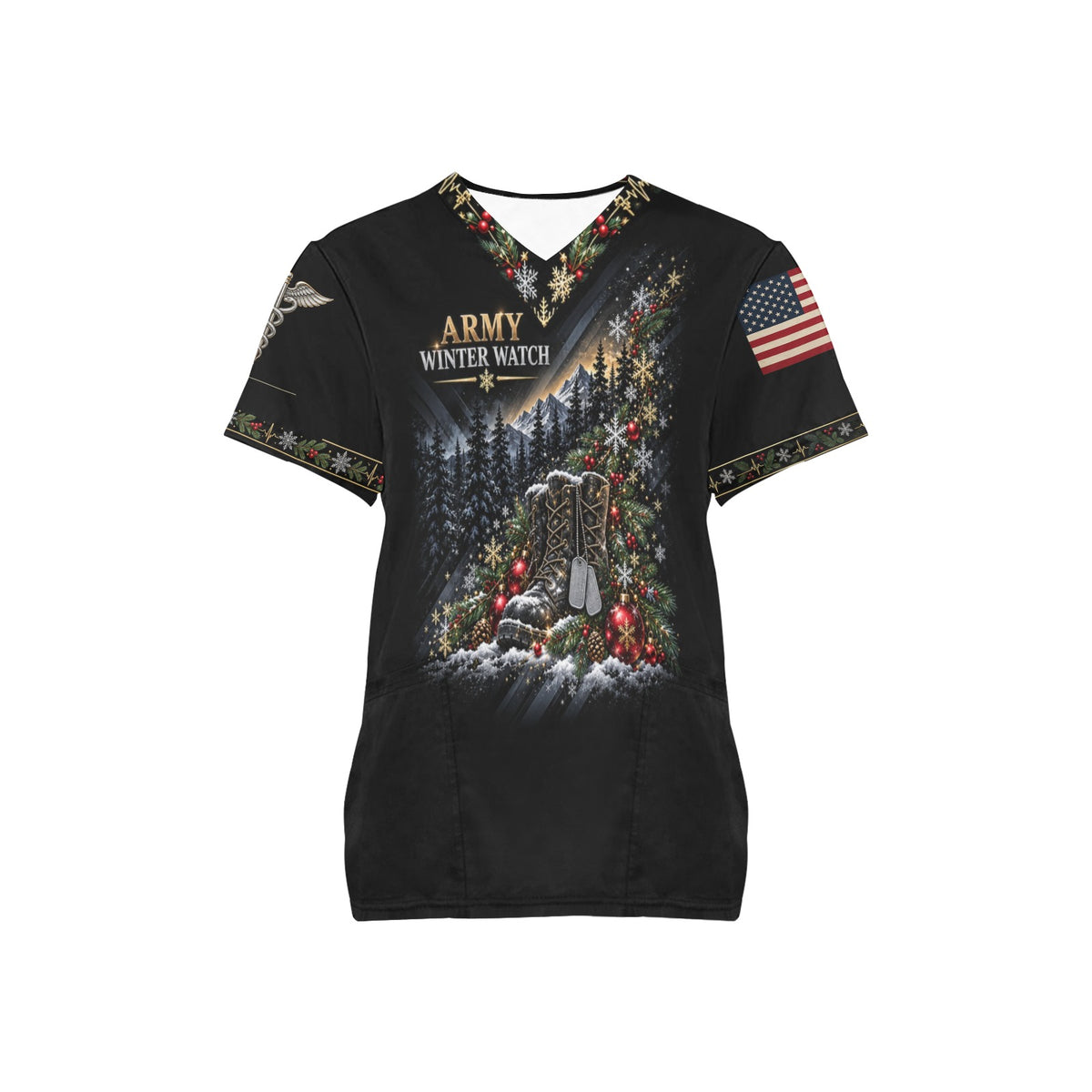 Winter Watch — Army Christmas All-Over Print Scrub Top