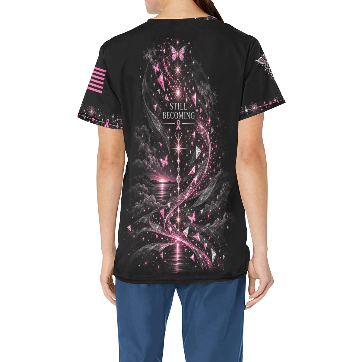 Next Chapter — Breast Cancer Awareness New Year's All-Over Print Scrub Top