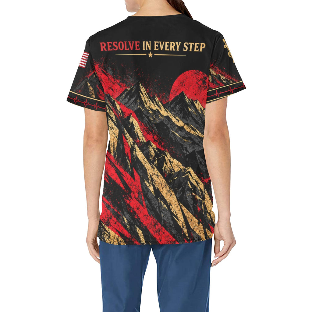 Scarlet Resolve — Marine Corps Veteran All-Over Print Scrub Top