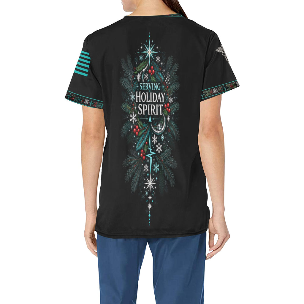 Holiday Crew — Respiratory Christmas All-Over Print Scrub Top