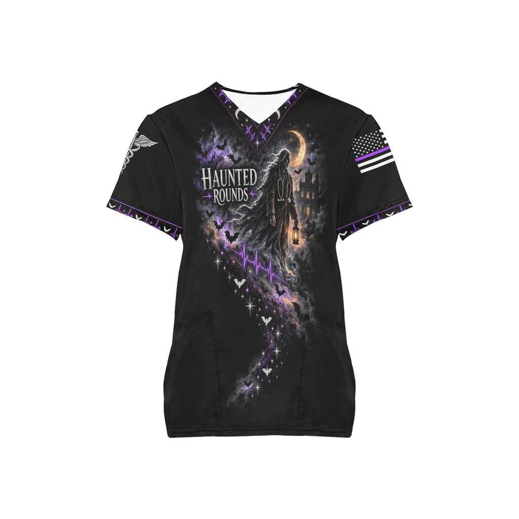 Haunted Rounds — Medical Halloween All-Over Print Scrub Top
