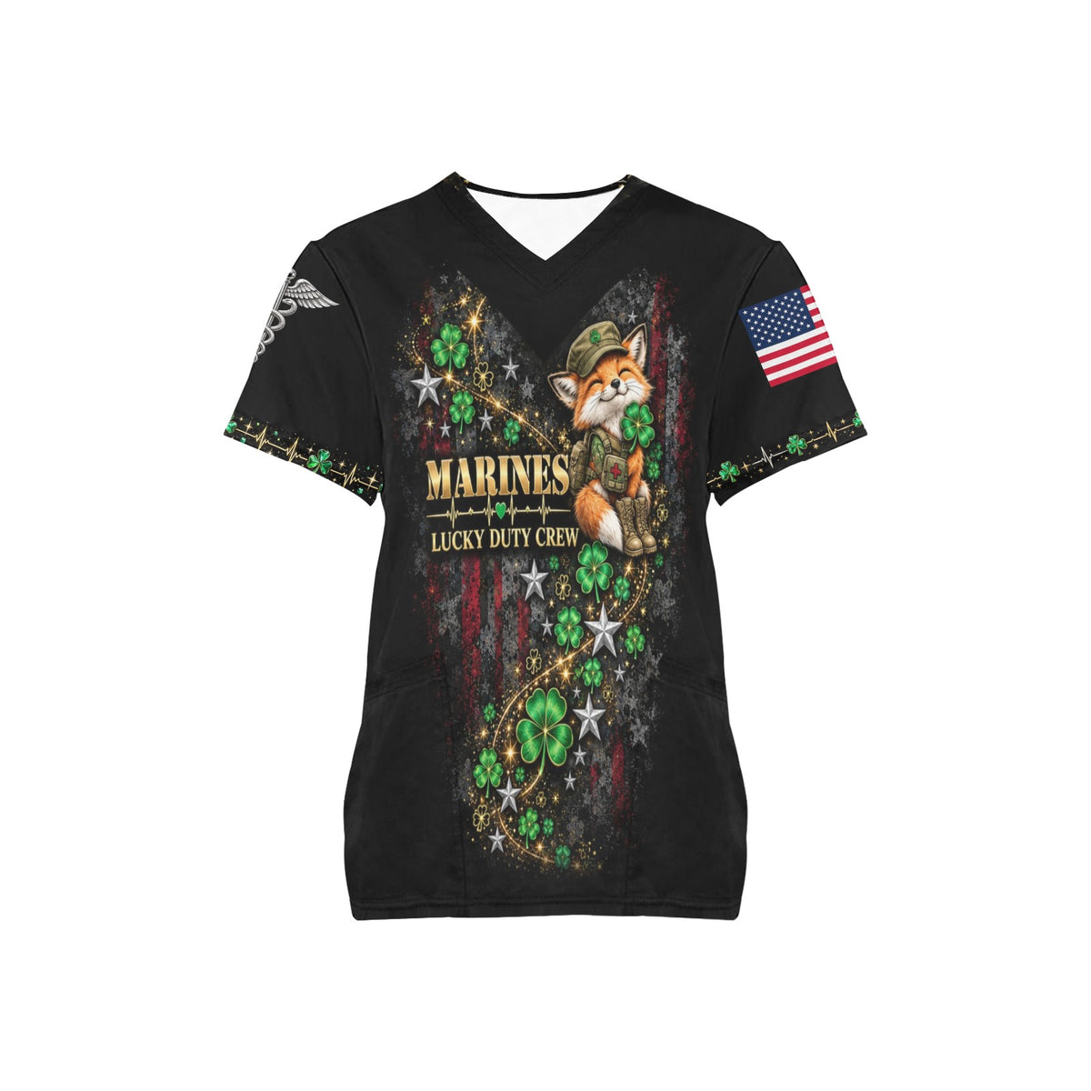 Lucky Duty Crew — Marine Corps St. Patrick's Day All-Over Print Scrub Top