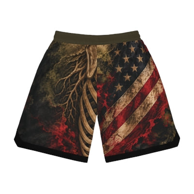 Actual Printify unpublished M04 shorts back review mockup; ribbed hem alternative