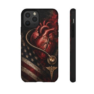 Actual Printify Crimson Signal glossy case: iPhone 11 Pro; model-specific camera and full medical emblem clearance reviewed