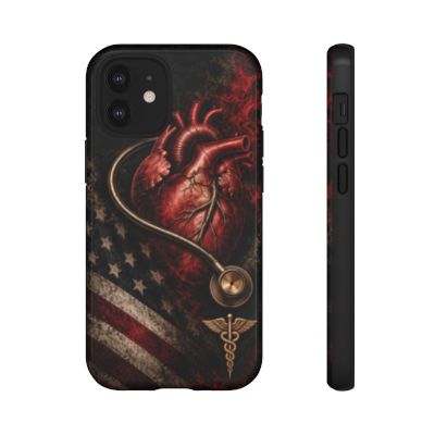 Actual Printify Crimson Signal glossy case: iPhone 12 Mini; model-specific camera and full medical emblem clearance reviewed
