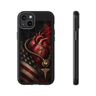 Actual Printify Crimson Signal glossy case: iPhone 14 Plus; model-specific camera and full medical emblem clearance reviewed