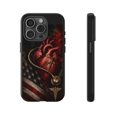 Actual Printify Crimson Signal glossy case: iPhone 15 Pro; model-specific camera and full medical emblem clearance reviewed