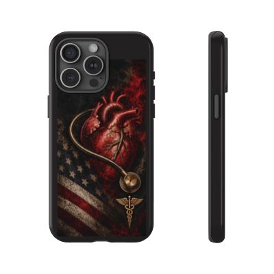 Actual Printify Crimson Signal glossy case: iPhone 15 Pro Max; model-specific camera and full medical emblem clearance reviewed