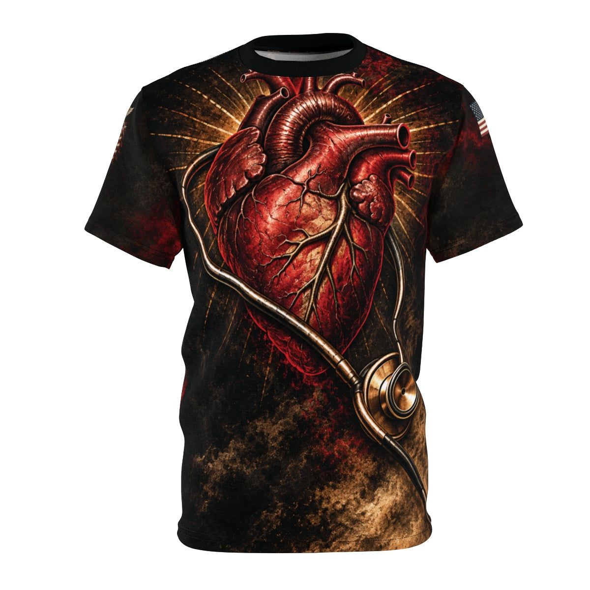 Actual saved Printify M16 heart and stethoscope front review render