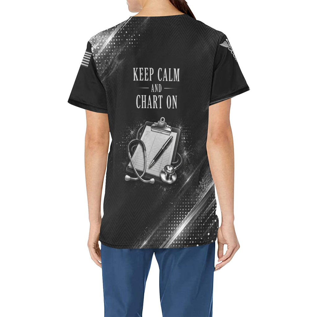 Monochrome Shift — Nursing All-Over Print Scrub Top