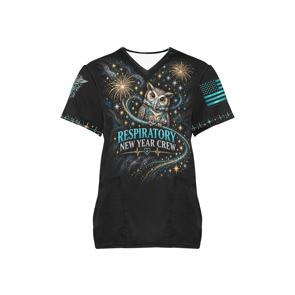 New Year Crew — Respiratory New Year's All-Over Print Scrub Top