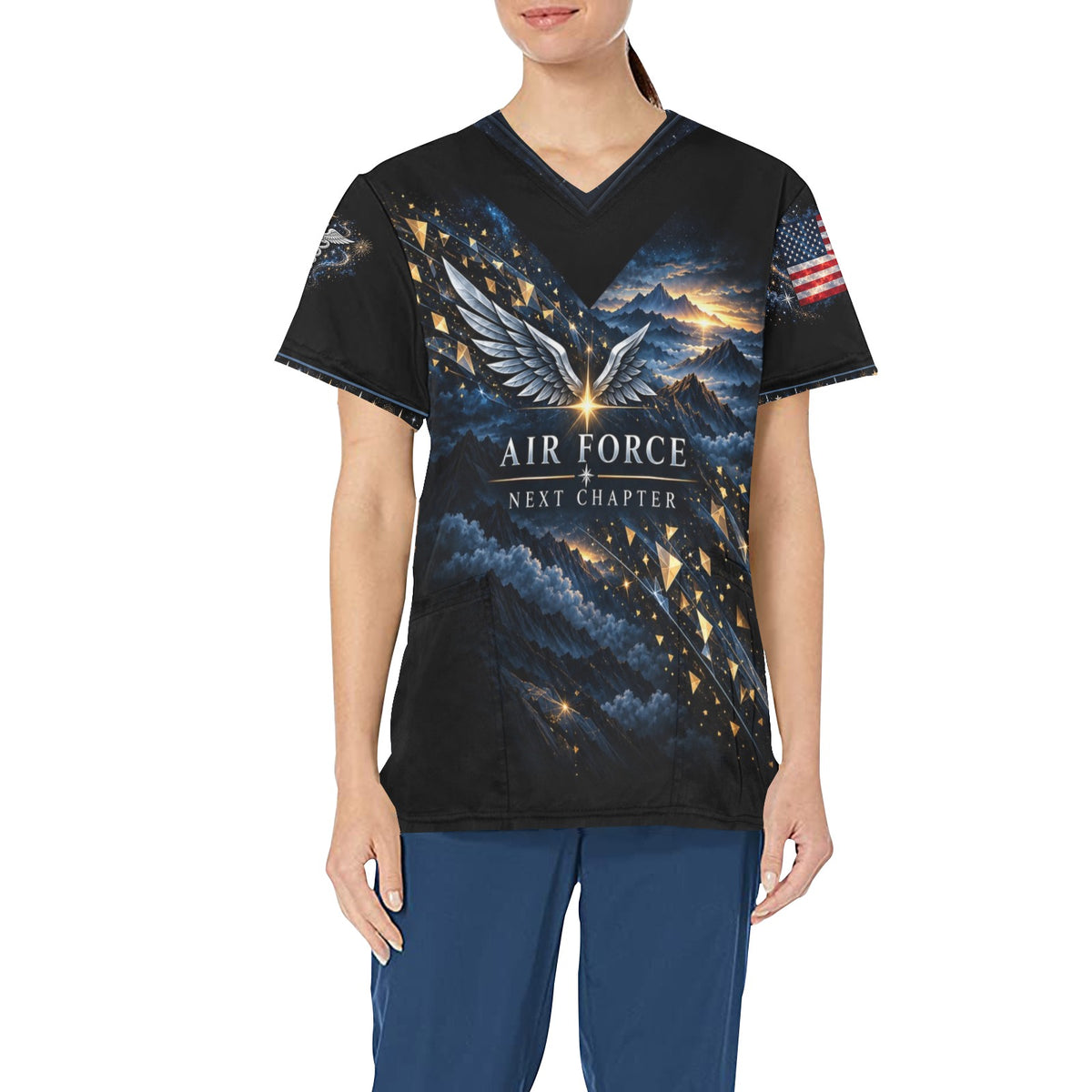 Next Chapter — Air Force New Year's All-Over Print Scrub Top