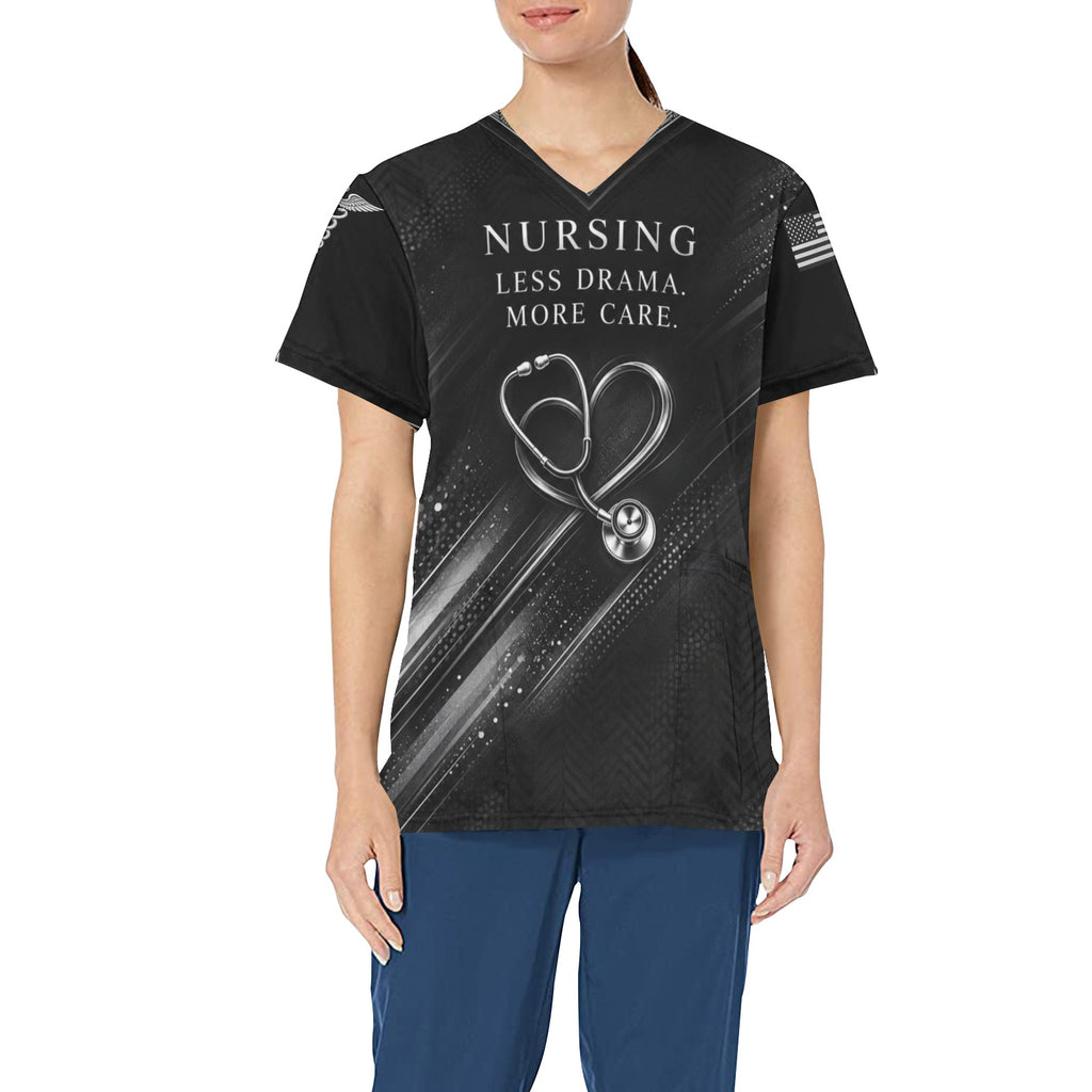 Monochrome Shift — Nursing All-Over Print Scrub Top