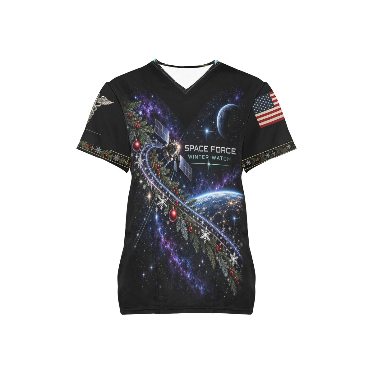 Winter Watch — Space Force Christmas All-Over Print Scrub Top